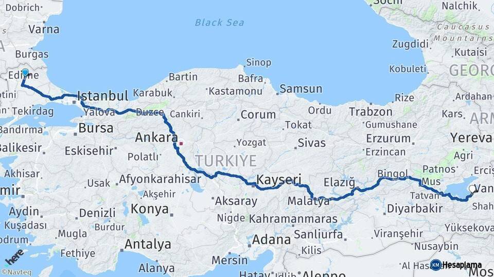Kırklareli Van Arası Kaç Km - Yol Haritası