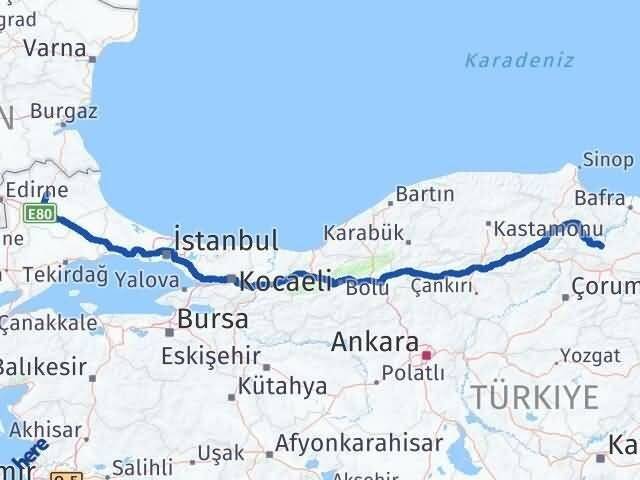 Kırklareli Vezirköprü Samsun Arası Kaç Km - Yol Haritası