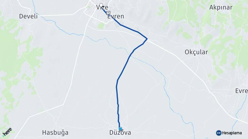 Kırklareli Vize Düzova Vize Arası Kaç Km - Yol Haritası