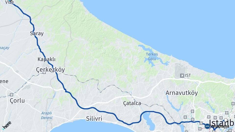 Kırklareli Vize İstanbul Arası Kaç Km - Yol Haritası