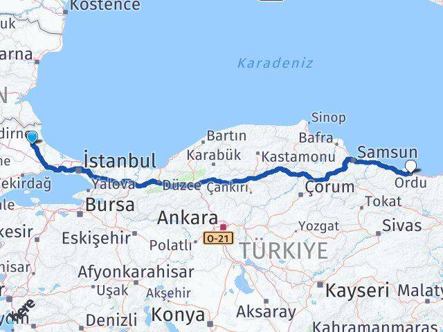 Kırklareli Vize Ordu Arası Kaç Km - Yol Haritası