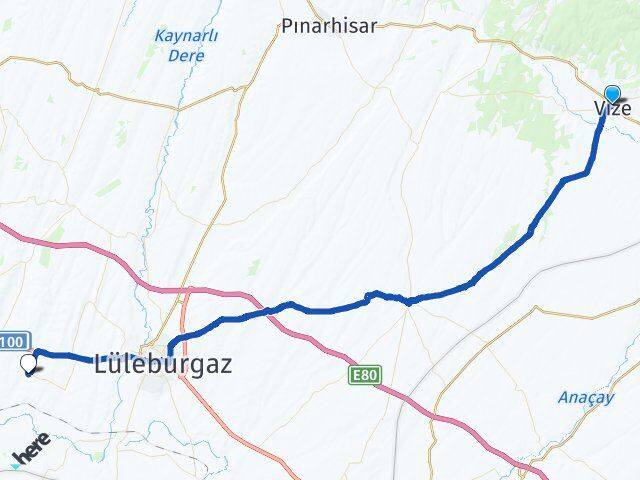 Kırklareli Vize Sarıcaali Lüleburgaz Arası Kaç Km - Yol Haritası