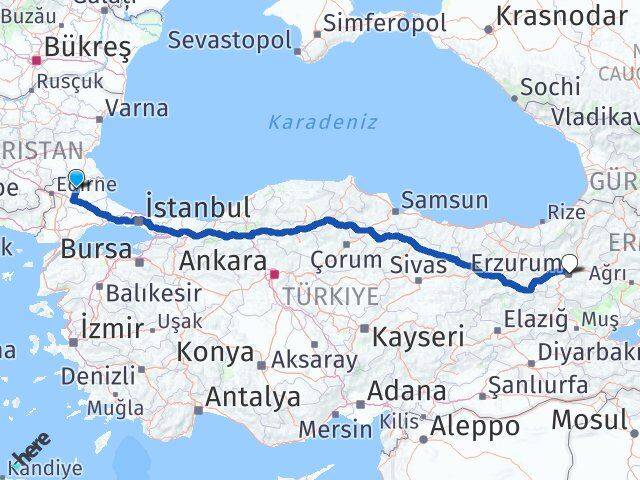 Kırklareli Yakutiye Erzurum Arası Kaç Km - Yol Haritası