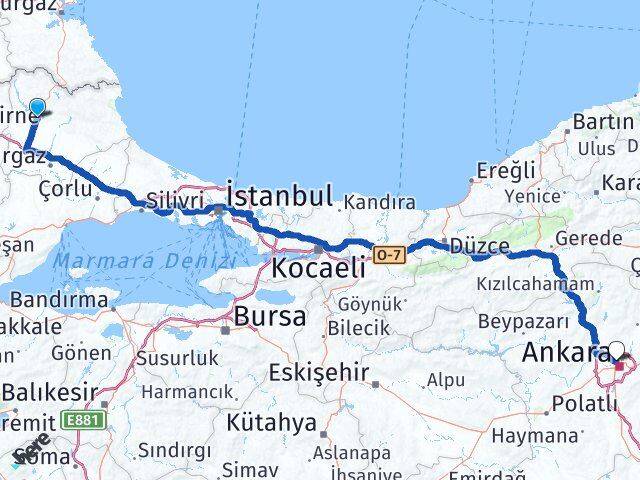 Kırklareli Yenimahalle Ankara Arası Kaç Km - Yol Haritası
