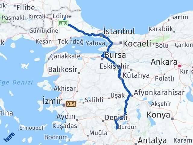 Kırklareli Yeşilova Burdur Arası Kaç Km - Yol Haritası