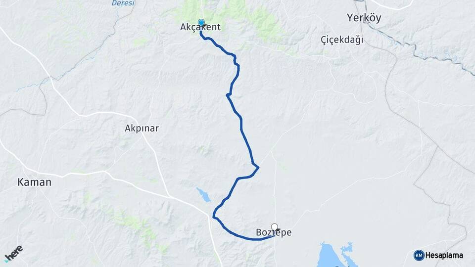Kırşehir Akçakent Boztepe Arası Kaç Km - Yol Haritası