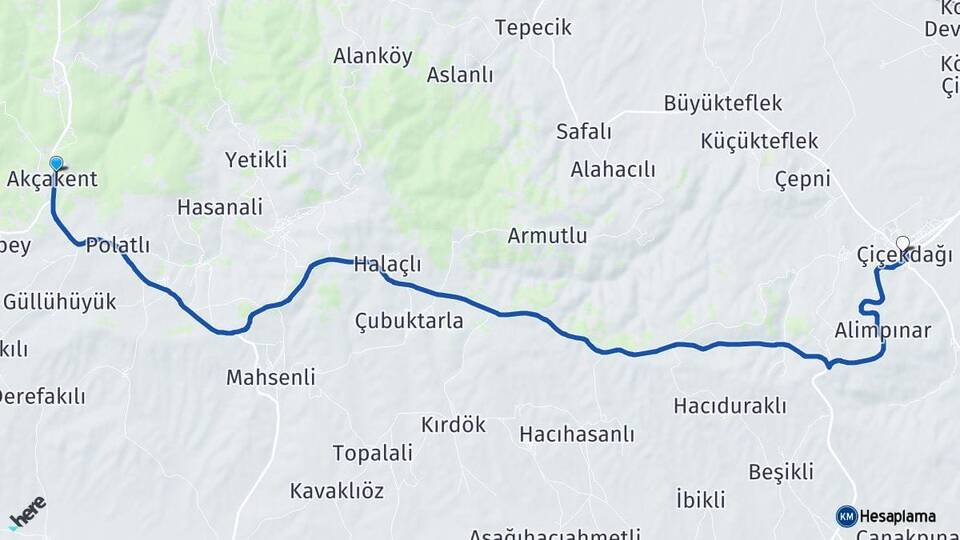 Kırşehir Akçakent Çiçekdağı Arası Kaç Km - Yol Haritası