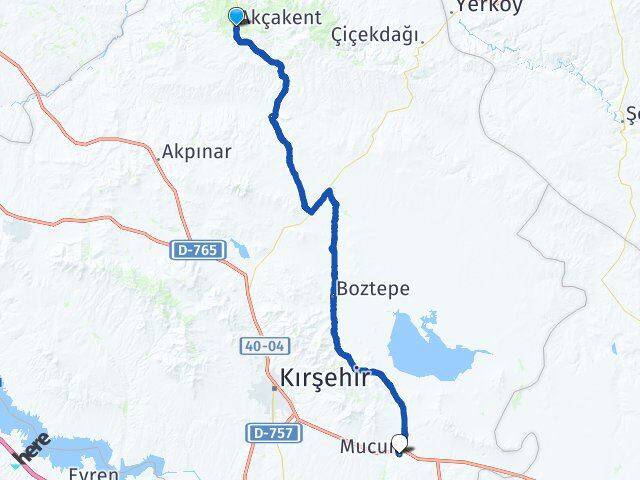 Kırşehir Akçakent Mucur Arası Kaç Km - Yol Haritası