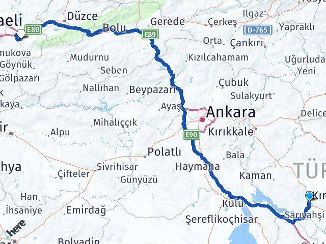 Kırşehir Akyazı Sakarya Arası Kaç Km - Yol Haritası