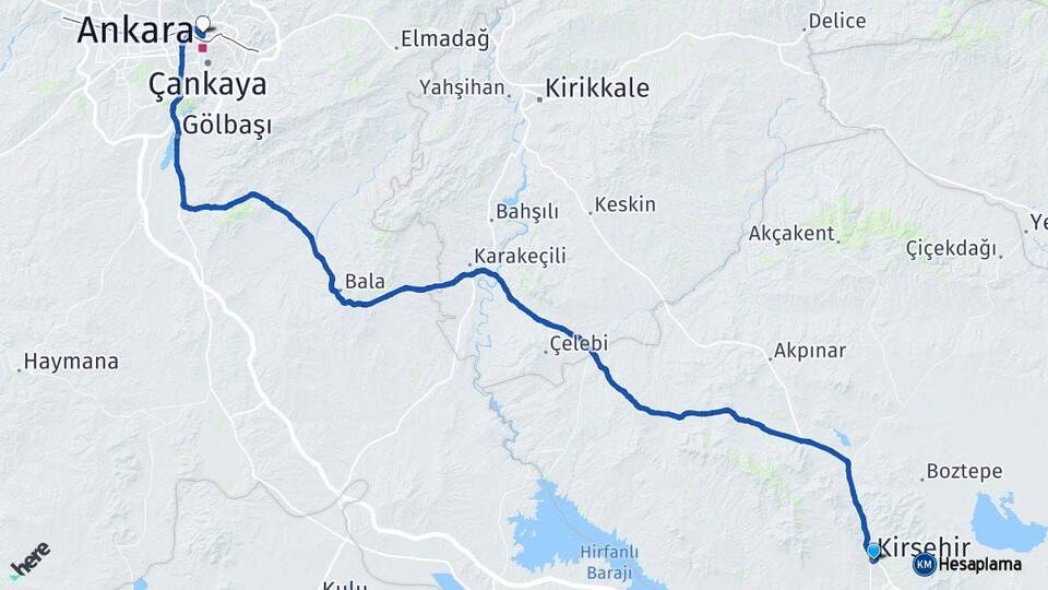 Kırşehir Altındağ Ankara Arası Kaç Km - Yol Haritası