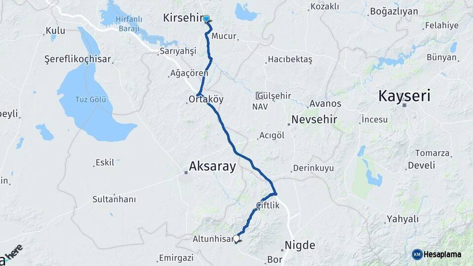 Kırşehir Altunhisar Niğde Arası Kaç Km - Yol Haritası