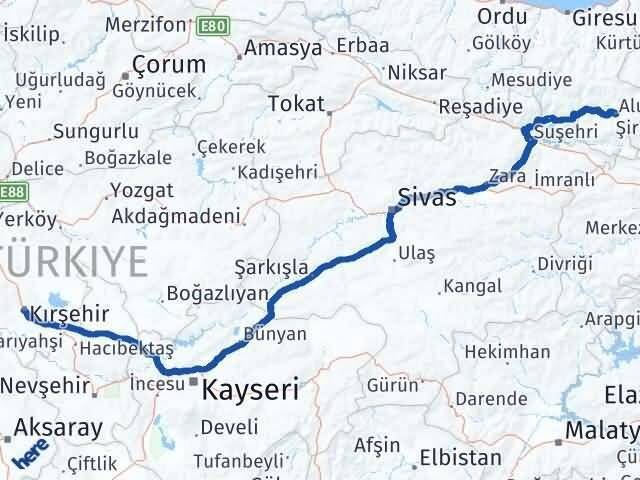 Kırşehir Alucra Giresun Arası Kaç Km - Yol Haritası