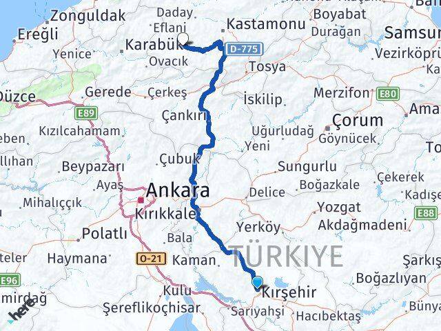 Kırşehir Araç Kastamonu Arası Kaç Km - Yol Haritası