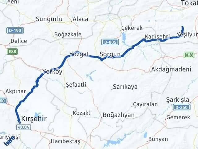 Kırşehir Artova Tokat Arası Kaç Km - Yol Haritası