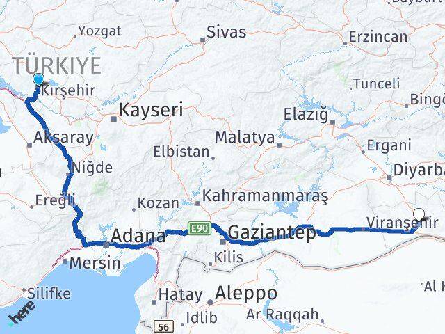 Kırşehir Artuklu Mardin Arası Kaç Km - Yol Haritası