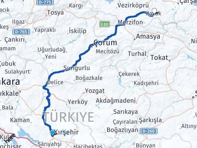 Kırşehir Asarcık Samsun Arası Kaç Km - Yol Haritası