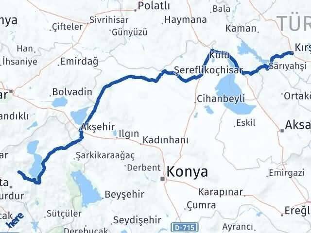 Kırşehir Atabey Isparta Arası Kaç Km - Yol Haritası