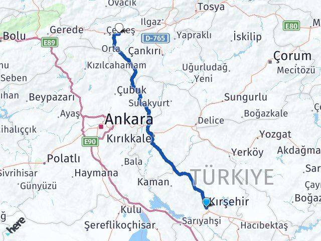 Kırşehir Atkaracalar Çankırı Arası Kaç Km - Yol Haritası