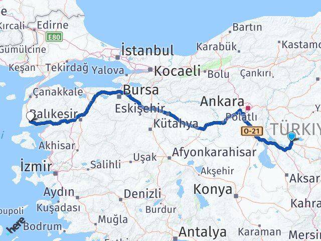 Kırşehir Ayvacık Çanakkale Arası Kaç Km - Yol Haritası
