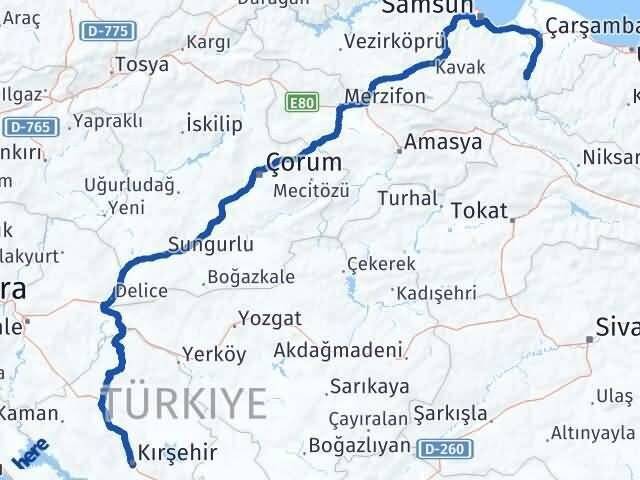 Kırşehir Ayvacık Samsun Arası Kaç Km - Yol Haritası