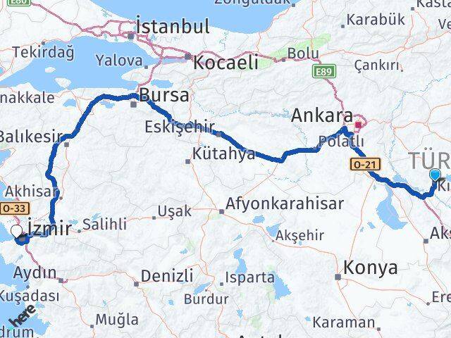 Kırşehir Balçova İzmir Arası Kaç Km - Yol Haritası