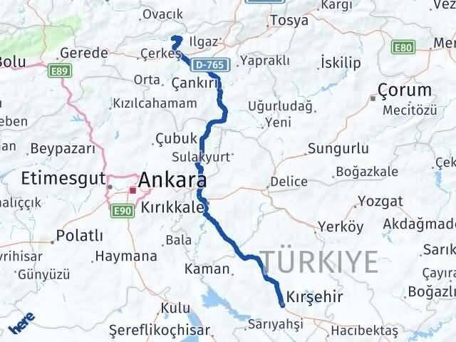 Kırşehir Bayramören Çankırı Arası Kaç Km - Yol Haritası