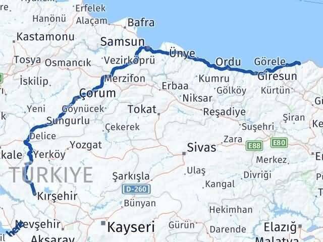 Kırşehir Beşikdüzü Trabzon Arası Kaç Km - Yol Haritası