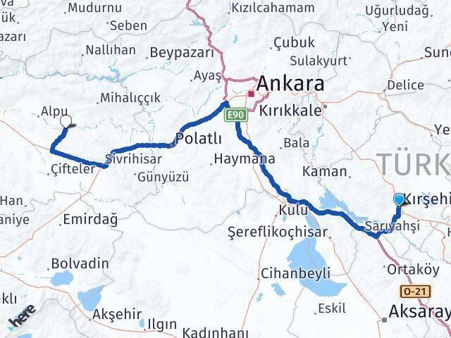 Kırşehir Beylikova Eskişehir Arası Kaç Km - Yol Haritası