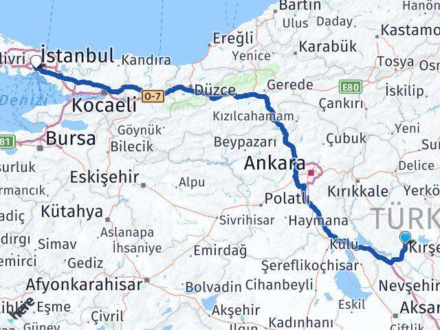 Kırşehir Beyoğlu İstanbul Arası Kaç Km - Yol Haritası