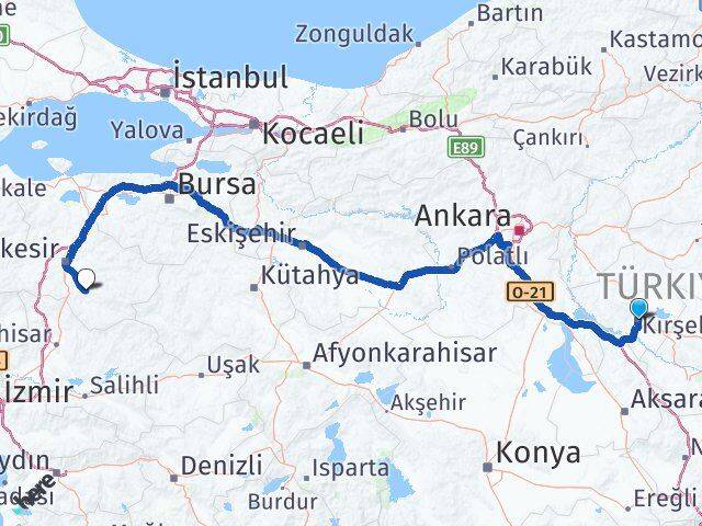 Kırşehir Bigadiç Balıkesir Arası Kaç Km - Yol Haritası