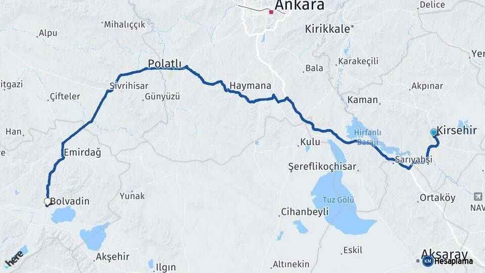 Kırşehir Bolvadin Afyonkarahisar Arası Kaç Km - Yol Haritası