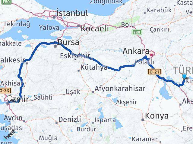 Kırşehir Bornova İzmir Arası Kaç Km - Yol Haritası