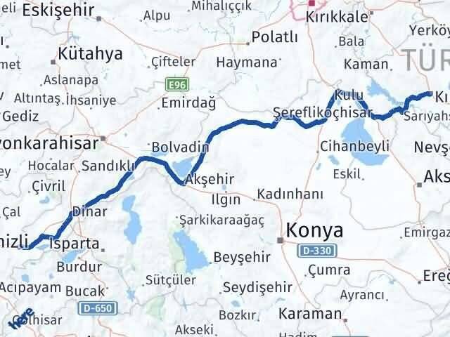 Kırşehir Bozkurt Denizli Arası Kaç Km - Yol Haritası