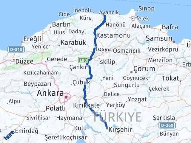 Kırşehir Bozkurt Kastamonu Arası Kaç Km - Yol Haritası