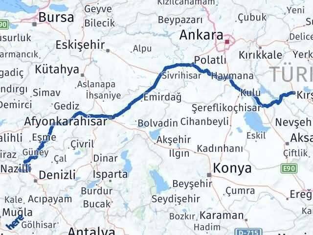Kırşehir Buharkent Aydın Arası Kaç Km - Yol Haritası
