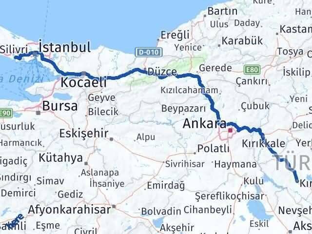 Kırşehir Büyükçekmece İstanbul Arası Kaç Km - Yol Haritası