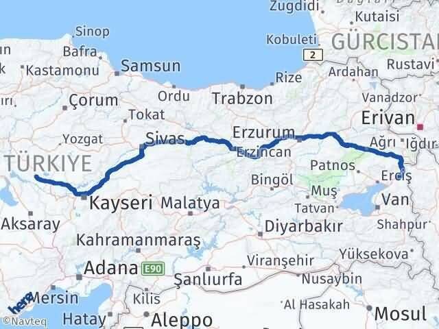Kırşehir Çaldıran Van Arası Kaç Km - Yol Haritası