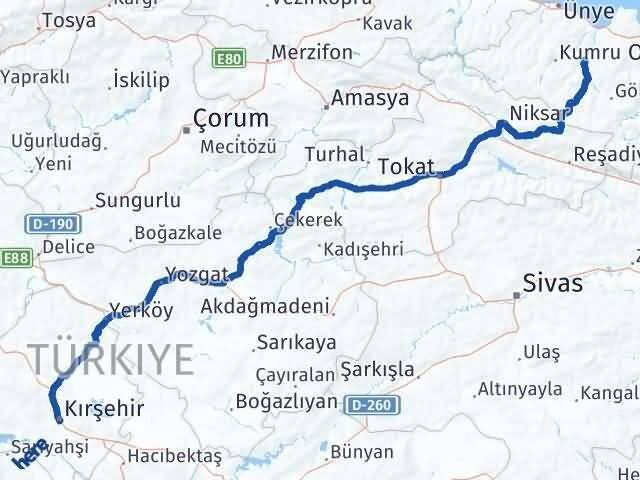 Kırşehir Çatalpınar Ordu Arası Kaç Km - Yol Haritası