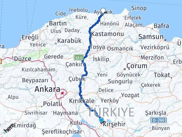 Kırşehir Çatalzeytin Kastamonu Arası Kaç Km - Yol Haritası