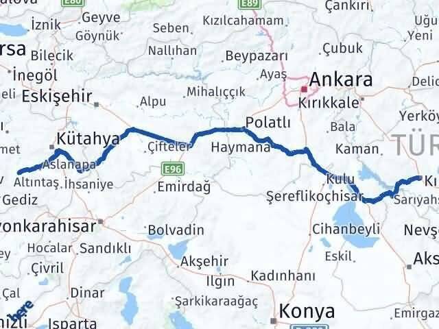 Kırşehir Çavdarhisar Kütahya Arası Kaç Km - Yol Haritası