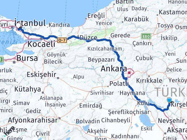 Kırşehir Çekmeköy İstanbul Arası Kaç Km - Yol Haritası