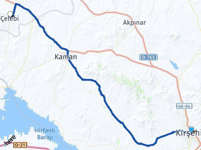 Kırşehir Çelebi Kırıkkale Arası Kaç Km - Yol Haritası