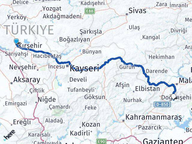 Kırşehir Çelikhan Adıyaman Arası Kaç Km - Yol Haritası