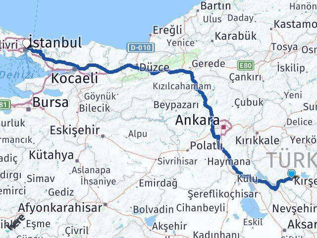 Kırşehir Çeliktepe Kağıthane İstanbul Arası Kaç Km - Yol Haritası
