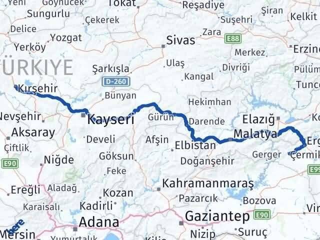 Kırşehir Çermik Diyarbakır Arası Kaç Km - Yol Haritası