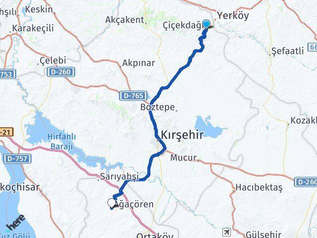 Kırşehir Çiçekdağı Ağaçören Aksaray Arası Kaç Km - Yol Haritası