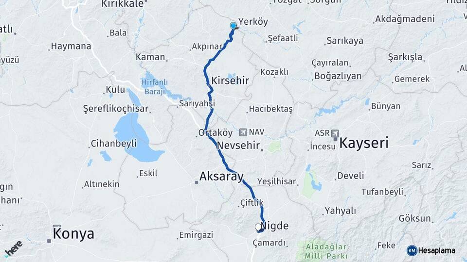 Kırşehir Çiçekdağı Niğde Arası Kaç Km - Yol Haritası