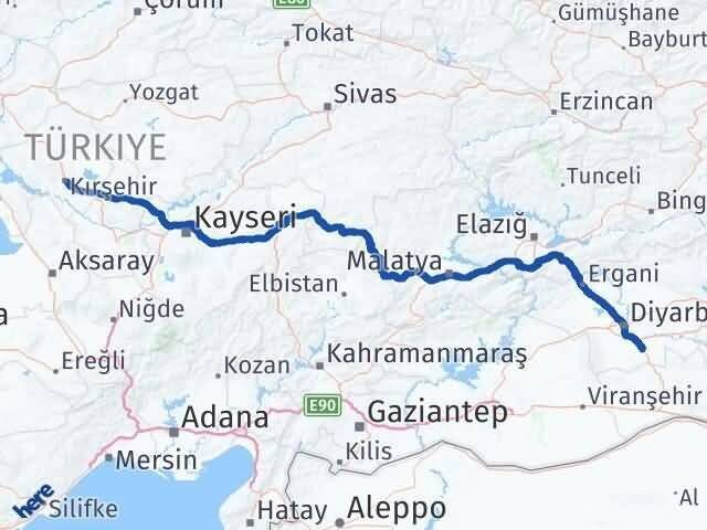 Kırşehir Çınar Diyarbakır Arası Kaç Km - Yol Haritası