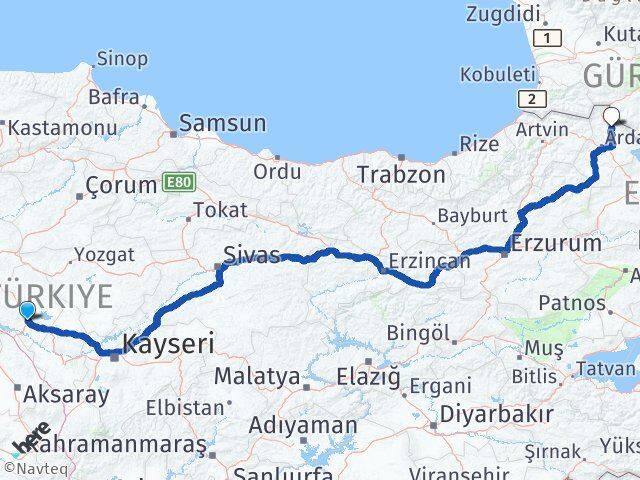 Kırşehir Damal Ardahan Arası Kaç Km - Yol Haritası