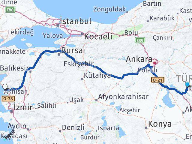 Kırşehir Dikili İzmir Arası Kaç Km - Yol Haritası